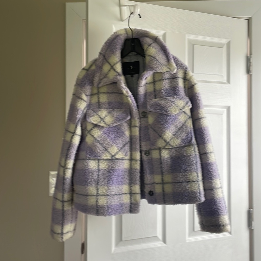 7 for all mankind purple plaid teddy jacket